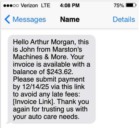 how to send an invoice by text message for professional services